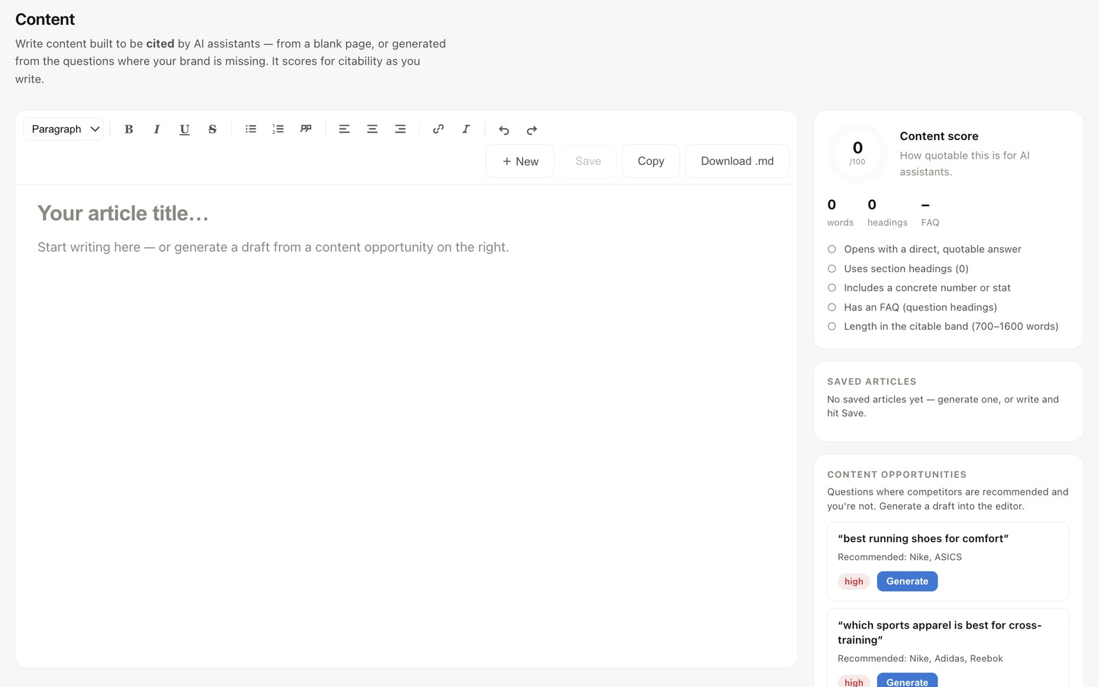 GenSig: content editor with citability score