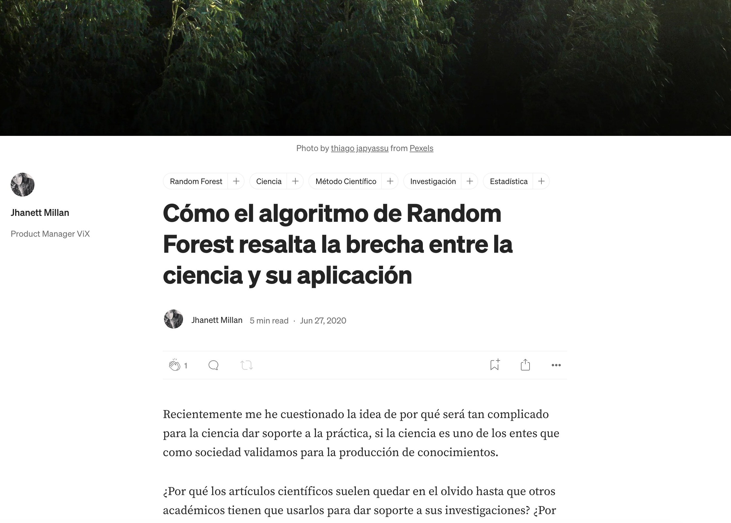 Medium: Cómo el algoritmo de Random Forest resalta la brecha entre la ciencia y su aplicación